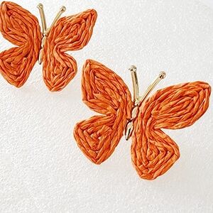 Sun Star Fashion Butterfly Shape Raffia Orange Earrings
